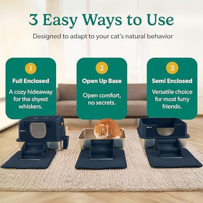PetCove IronPaws Stainless Steel Enclosed Litter Box, XL Kit, 3 in 1 Design