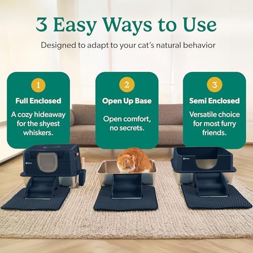 PetCove IronPaws Stainless Steel Enclosed Litter Box, XL Kit, 3 in 1 Design