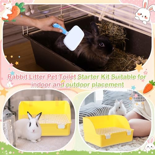 Reallnaive 15 Pcs Rabbit Starter Kit Small Rabbit Litter Box Girls Gift Animal Grooming Kit Bunny Toys Bowl Blankets with Cleaning Set for Guinea Pig Accessories(Yellow)