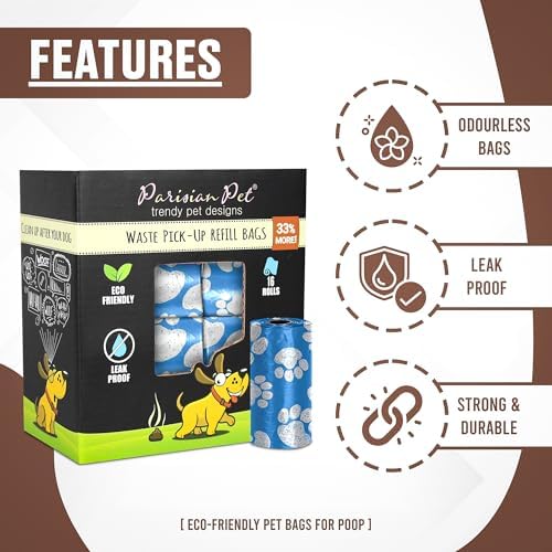 Parisian Pet Ecofriendly Dog Poop Bags Rolls - 320 Count Unscented Poop Bags For Dogs - Leakproof, Extra Thick, 16 Dog Waste Bags Refill Rolls - Blue Doggie Poop Bags - Fits All Dispenser