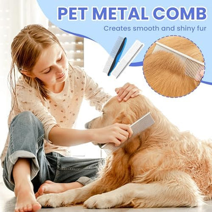 Self Cleaning Shedding Brush - 5-in-1 Professional Pet Grooming Kit Skin Friendly Grooming Tool for Dogs, Cats, and Puppies, Deshedding and Hair Removal for Long and Short Haired Pets, Blue