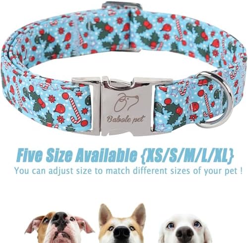 Christmas Dog Collar for Large Dogs - Design Cute Winter Holiday Collars Adjustable Blue Christmas Pet Metal Buckle Collar for Puppy Girl Boy Female Dogs XL