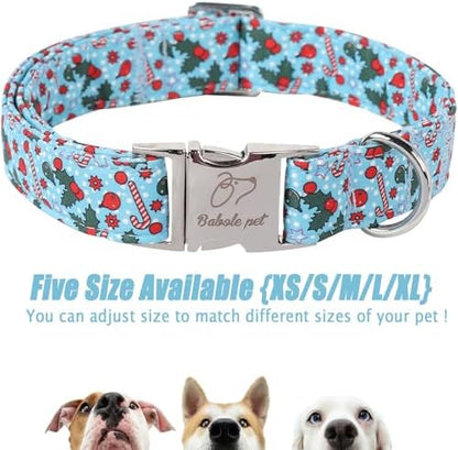 Christmas Dog Collar for Small Dogs - Design Cute Winter Holiday Collars Adjustable Blue Christmas Pet Metal Buckle Collar for Puppy Girl Boy Female Dogs XS