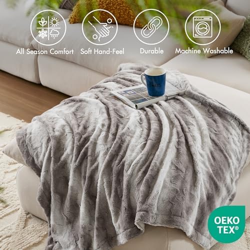 Madison Park Zuri Faux Fur Reversible Throw Blanket, 50 x 60 in, Grey