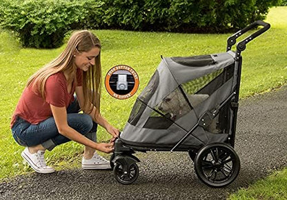 Pet Gear NO-Zip Pet Stroller with Dual Entry, Push Button Zipperless Entry for Single or Multiple Dogs/Cats, Pet Can Easily Walk In/Out, Gel-Filled Tires, Dark Platinum, Excursion