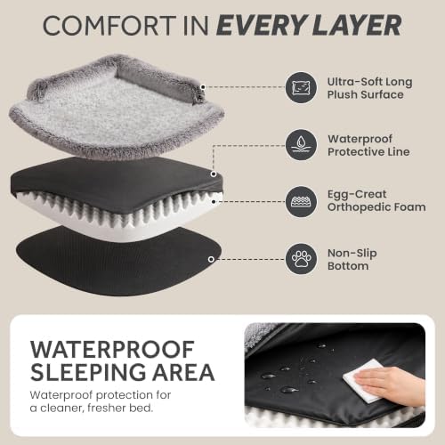 Corner Dog Bed XL, 42" Calming Fluffy Orthopedic Pet Beds, Beige