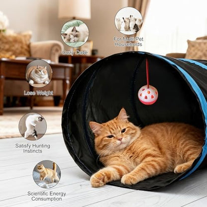 Bemodst Cat Tunnel for Indoor Cats, 5 Way Cat Tubes and Tunnels Collapsible S-Shape Small Animal Tubes Kitty Tunnels Interactive Maze Cat Toy for Kitten Rabbit Ferret - 5 Way