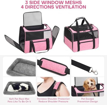 JUNGYOUN Premium Cat Carrier - Pet Carrier for Cat & Small Dogs up to 15lbs - Airline Approved Travel Dog Carrier with Anti-Escape Zippers, Collapsible Travel Bowl & Padded Strap