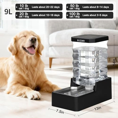 RIZZARI 2.4Gallon Automatic Dog Water Dispenser: Stainless Steel Bowl
