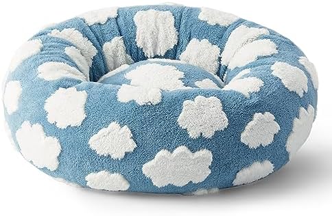 LE SURE Shown on TV Jacquard Donut Cute Cat Beds Indoor,Blue 20x20x6in