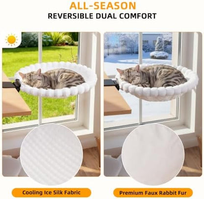 Desk Cat Bed with 2 Washable Covers (Gray & White Set), Space Saving Clamp-On Cat Perch Hammock for Desk Side, Heavy Duty Metal Frame Cat Lounge Seat for Indoor Cats, Fits Most Desks