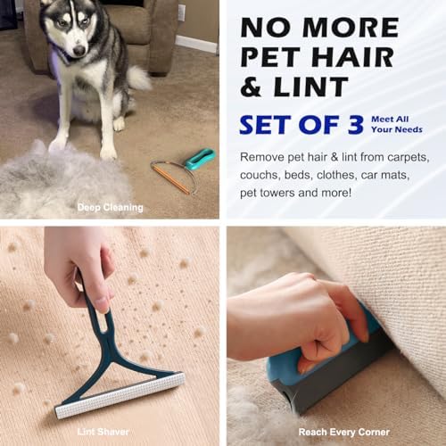 Pet Hair Remover 3-Pack, Reusable Dog & Cat Hair Removal Tools, Lint Shaver