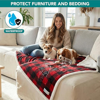 PetAmi Waterproof Dog Blanket for Small Dog Puppy Cat, 29x40, Black Red