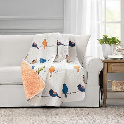 Lush Decor Rowley Birds Reversible Throw Blanket, 50" W x 60" L, Yellow & Gray - Throw Blankets for Bed - Couch Blanket - Farmhouse Throw Blanket for Couch