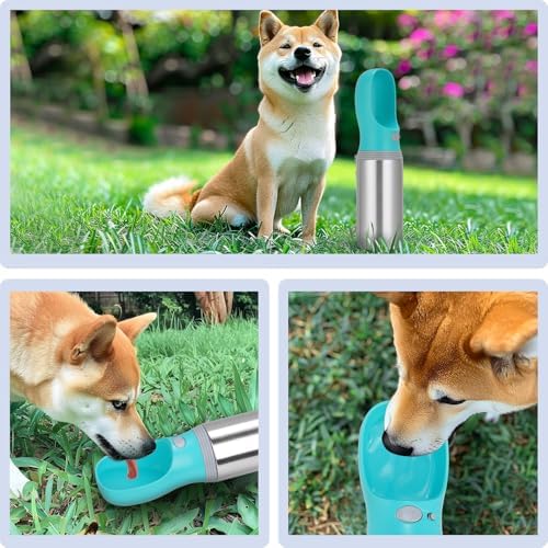 Portable Dog Water Bottle, 14 OZ Stainless Steel Pet Water Dispenser