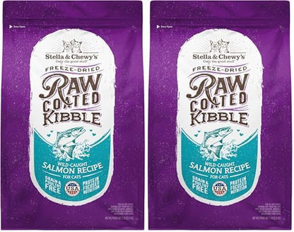 Stella & Chewy's Raw Coated Cat Food - High Protein, Grain-Free Kibble with Wild-Caught Salmon - Premium Digestive Support with Probiotics - Natural Small Kibble - Perfect for Picky Eaters - 5 lb Bag