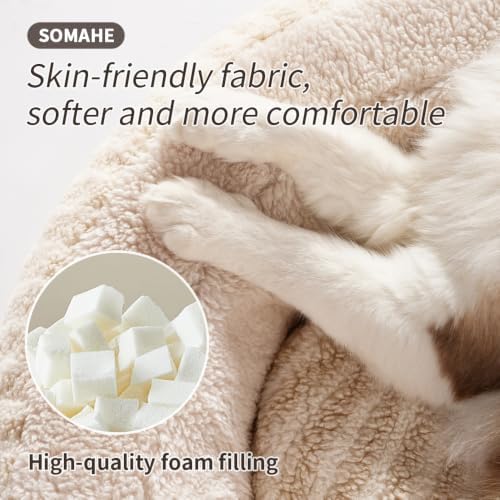 SOMAHE Donut Cat Bed, 25.6" Deep Bolster, Moon Velvet & Sherpa, Apricot