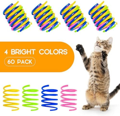 Kerros 60 Pack Plastic Cat Springs Toys for Indoor Cats,4 Colors