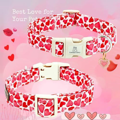 Lionheart glory Valentine's Day Collar, Red Hearts Dog Collar for X-Small Cute Dog Collars Spring Female Pet Gift Adjustable Heavy-Duty Puppy Collar Plastic Buckle