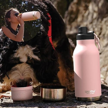 asobu Dog Barky Bottle – Insulated Stainless Steel Water Bottle with 2 Removable Dog Bowls for Food, Treats & Water – Pet-Friendly Travel Bottle for Hiking, Road Trips & Outdoor Adventures