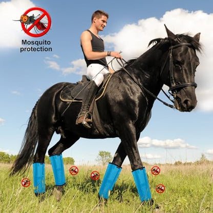 Horse Fly Boots, Breathable Mesh Protection Set of 4, Comfortable Pony Leggings, Breathable Mesh Design, Equines Supplies for Reduce Stomping, Hoof Damage & Leg Fatigue (Blue, Medium)