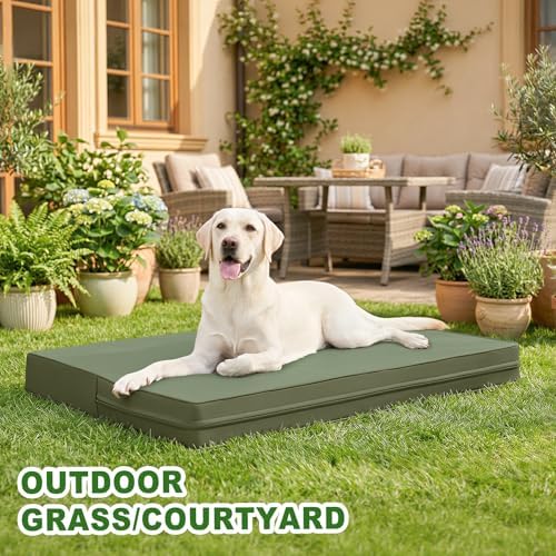 XXL Dog Bed Waterproof Washable, Wipeable Leather Large Crate Pad 48" Green