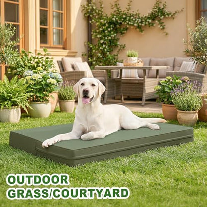 XXL Dog Bed Waterproof Washable, Wipeable Leather Large Crate Pad 48" Green