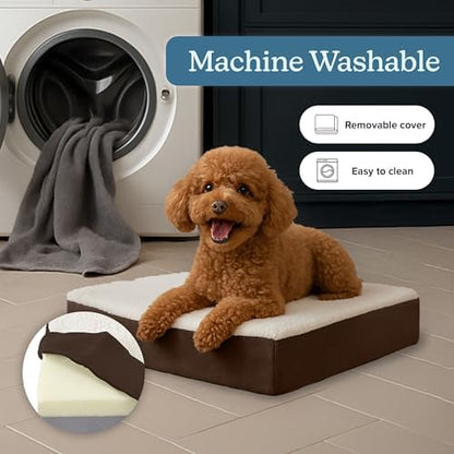 Orthopedic Dog Bed - 2-Layer Memory Foam Crate Mat with Machine Washable Sherpa Cover - 20x15 Pet Bed for Small Dogs Up to 20lbs by PETMAKER (Brown)