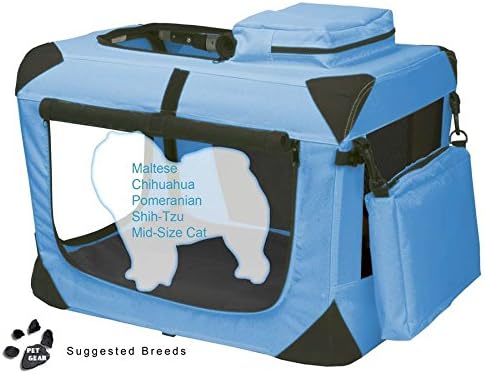 Pet Gear 3 Door Portable Soft Crate, Folds Compact for Travel in Seconds No Tools Required, Comes with Comfort Pad + Storage Bag, Ocean Blue, Extra Small