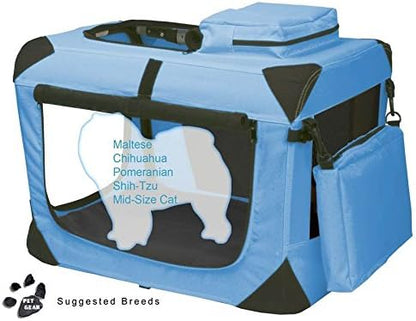 Pet Gear 3 Door Portable Soft Crate, Folds Compact for Travel in Seconds No Tools Required, Comes with Comfort Pad + Storage Bag, Ocean Blue, Extra Small