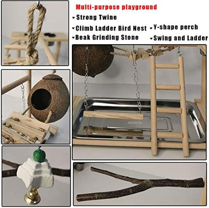 Hamiledyi Bird Playground Parakeet Play Stand Wooden Parrot Perch Gym