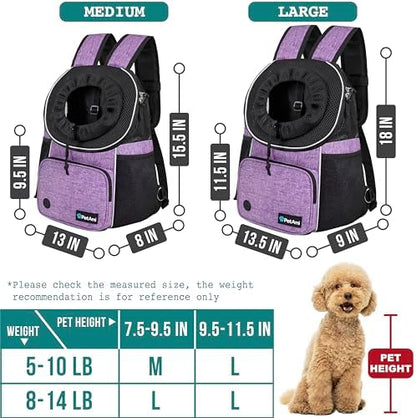 PetAmi Adjustable Cat & Dog Chest Carrier Backpack, Ventilated for Hiking & Camping, Max 10 lbs, Purple