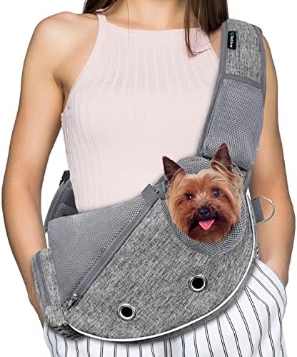 PetAmi Small Dog Sling Carrier, Puppy Cat Hands-Free Purse, 10 lb, Gray