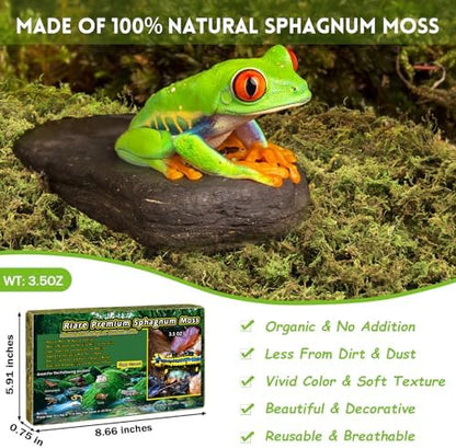 Riare 3.5oz Natural Sphagnum Moss for Reptiles, Terrarium Substrate Bedding