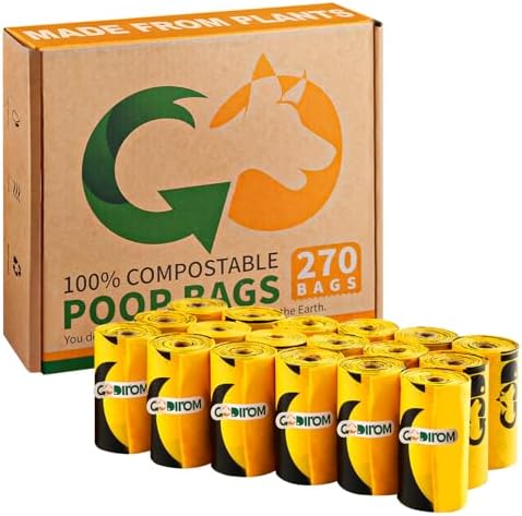 Certified Home Compostable Dog Poop Bags, 270 Extra Thick Bags (18 Rolls)