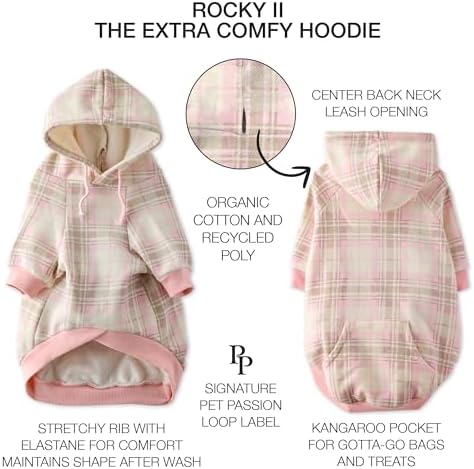 Pet Passion Rocky II Dog Hoodie, Pink Chesterfield Plaid, XXX-Small