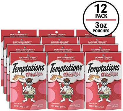 Temptations MixUps Crunchy and Soft Cat Treats, Cookout Flavor, 3 oz, 12pk