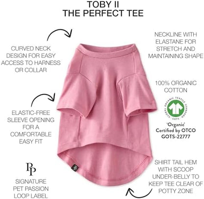 Pet Passion Toby II - The Perfect Tee, 8 Pack Short Sleeve Pet T-Shirt 100% Organic Cotton Tees Clothes for Small, Medium, Large Dogs, Rainbow Pink, Small