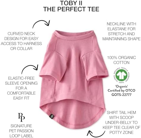 Pet Passion Toby II - The Perfect Tee, 8 Pack Short Sleeve Pet T-Shirt 100% Organic Cotton Tees Clothes for Small, Medium, Large Dogs, Rainbow Pink, X-Small