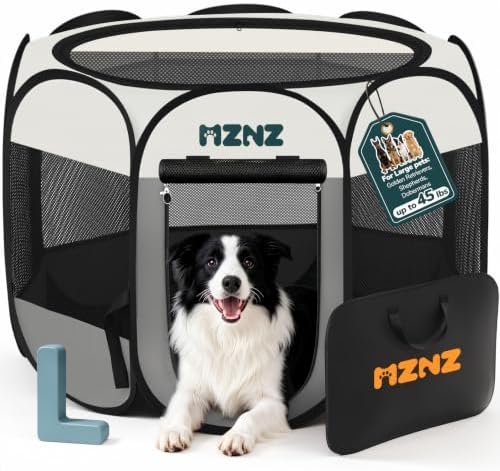 Dog Playpen, Portable Puppy Pet Crate Indoors for Small/Medium/Large Dogs Cats Rabbits, Foldable Dog Cage Enclosure for Outdoor, Pop Up Dogs Tent Kennel with Carrying Case, Light Grey
