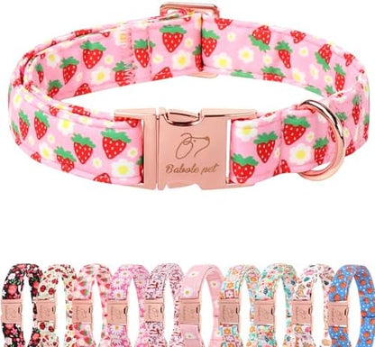 Strawberry Dog Collar for Puppy Small Dogs - Adjustable Spring Summer Pink Girl Dog Collars, Cute Girly Female Pet Collar with Metal Buckle XS