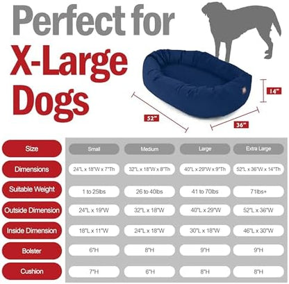 Majestic Pet 52 Inch Suede Calming Dog Bed Washable – Cozy Soft Round Dog Bed w/Spine Support for Dogs to Rest Head - Fluffy Donut Dog Bed 52x35x11 (Inch) - Round Pet Bed X- Large – Navy (2025)