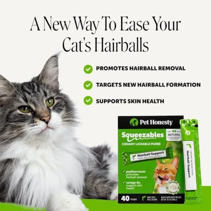 Pet Honesty Vet Backed Hairball Remedy Lickable Puree, Salmon, 40 Ct