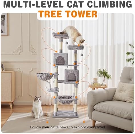 Sweetcrispy 71 Inch Cat Tree Tower with Natural Sisal Scratching Post