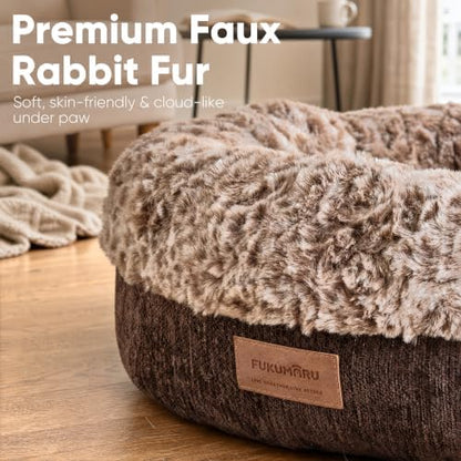 FUKUMARU Extra Thick Plush Dog Bed, Calming Donut, Anti-Anxiety & Washable