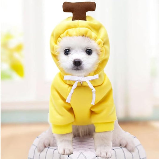 Pet Clothing Dog Transformation Frog Hoodie Autumn and Winter Warm Small Large Dog Method Dou Cat Bullfighting Clothes (Yellow Banana,XL)