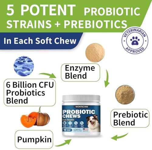 Probiotics for Dogs, Improve Itchy Skin Itchy Ears, Gut Health, Yeast Balance, Allergies, Immunity, Dog Probiotics and Digestive Enzymes with Prebiotics, Reduce Diarrhea (Chicken, 120 chews)