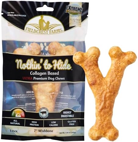 Fieldcrest Farms Nothin' to Hide Collagen-Based Dog Chew, Wishbone, Beef Flavor, Ultra-Premium, for Dogs Over 50lbs, Easily Digestible, Supports Skin, Coat, Joints & Muscles, 7-Inch, 1 Piece