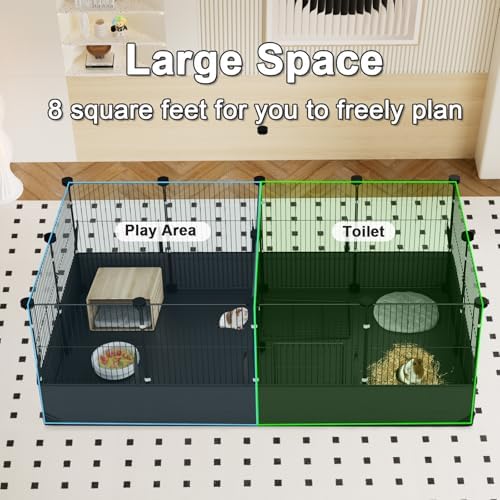 Tresbro Guinea Pig Cage with Waterproof PVC Bottom Liner & One-Hand Release Hook, Triple Fixing C&C Cage for Guinea Pigs, Bunny, Rabbit, Hedgehog, Small Animal Indoor Playpen 48''L x 24''W x 16''H