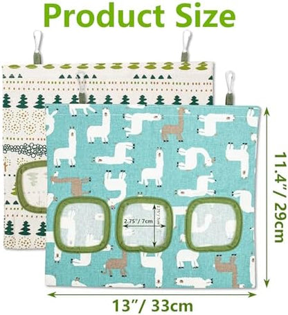 Lesnala 2 Pcs Canvas Hanging Bunny Hay Feeder Bags 3 Holes 2 Styles